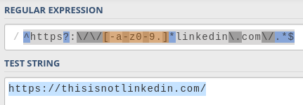 RegExp pattern matching a non-LinkedIn URL