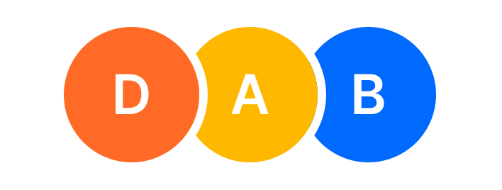 Three colorful avatars displaying initials