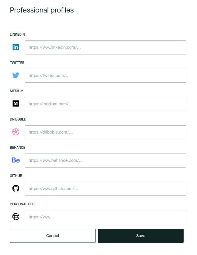 A form to submit links to professional profiles on a recruitment platform A form to submit links to professional profiles on a recruitment platform