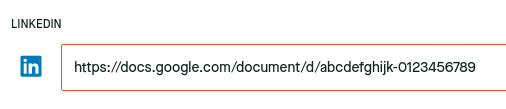 The LinkedIn field with a red outline because of an invalid value The LinkedIn field with a red outline because of an invalid value